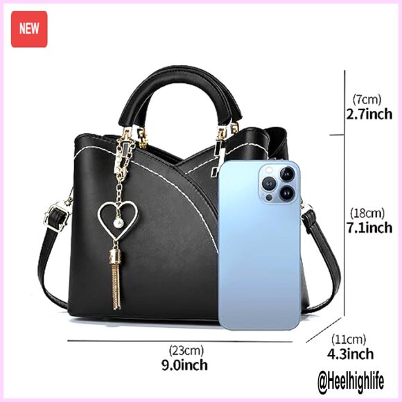 Small PU Leather Crossbody Shoulder Bag with Metal Pendant, 9x4x7 Inches - Picture 4 of 7